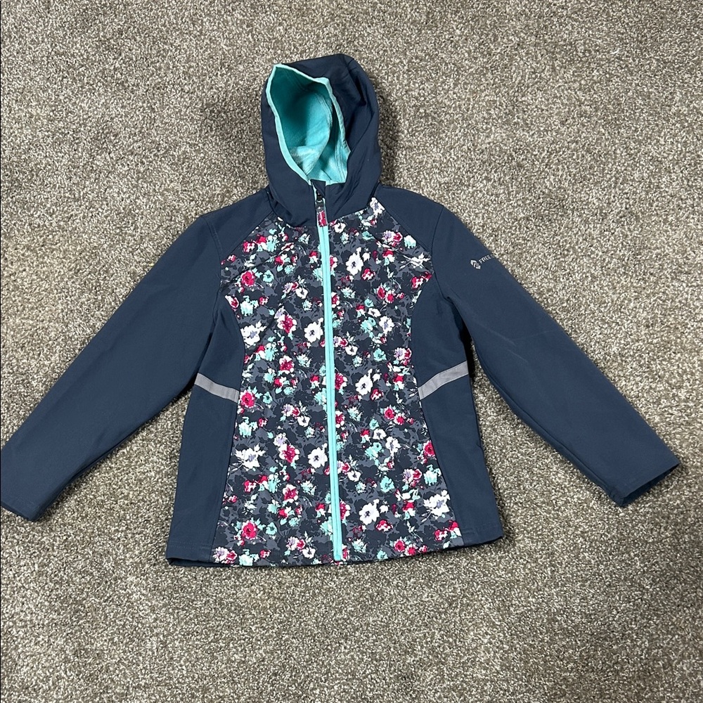 Floral Hooded Jacket with Blue Accents